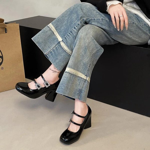 Zapatos De Mujer Correa Con Hebilla Zapatos De TacóN Alto De Moda Para Mujer Punta Redonda Oficina Y Carrera Venta Caliente Tacones SóLidos Mujer 40 Negro-image