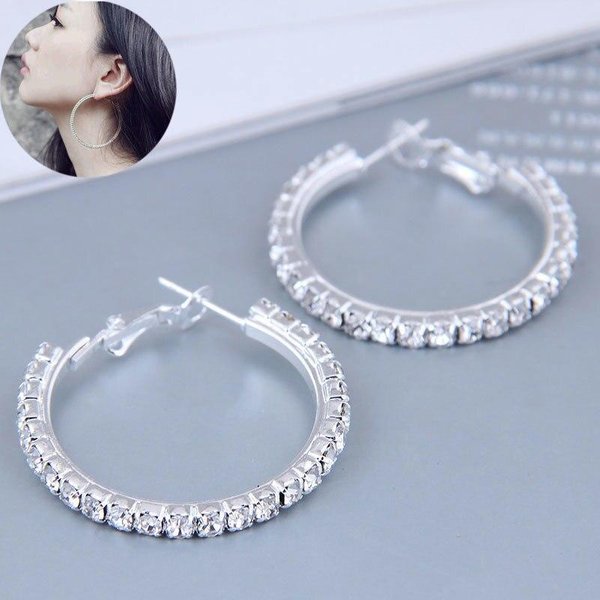 Pendientes De Aros De Cristal Grandes Para Mujer, Aretes Redondos Exagerados, Aretes Circulares De Plata Para Mujer, JoyeríA De Boda, Aretes De Lujo 50Mm Gray-image