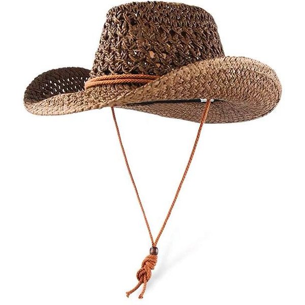 Damski SkłAdany SłOmkowy Kapelusz Zachodni Kowbojski Szerokie Rondo Kapelusz PrzeciwsłOneczny Letnie Wakacje Lekki PlażOwy Kapelusz Cowgirl Kawowy-image