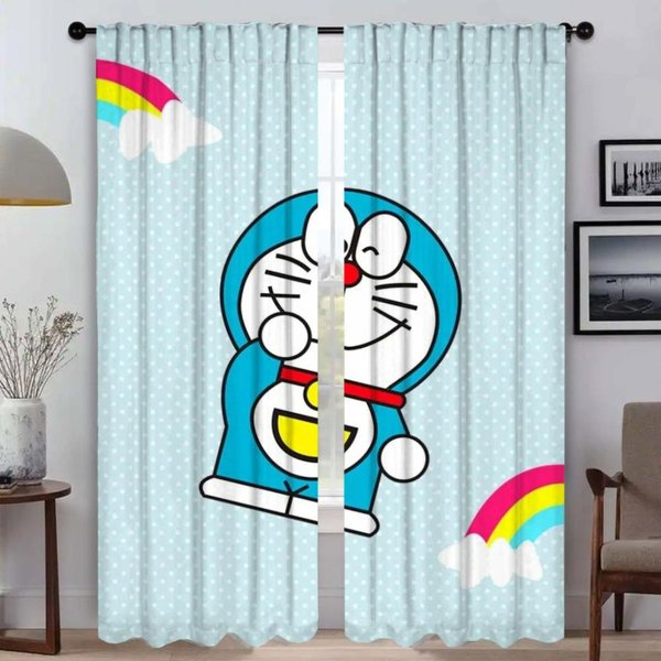 Cortinas De Tul Para El Interior Del Hogar De Doraemon Para La Sala De Estar, Cortinas Opacas, 2 Piezas, Cortinas Para Ventanas Para El Dormitorio W50Xh70Cmx2Pcs-Cl-image