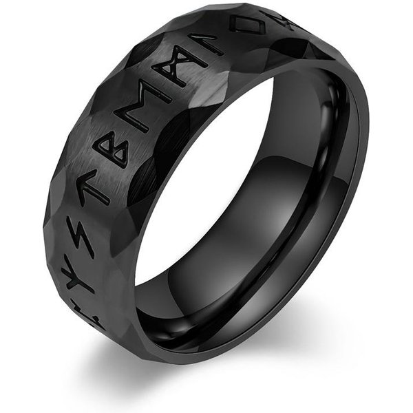 Vintage Odin Norse Viking Amulet Rune PierśCienie Dla MężCzyzn Kobiety Stal Nierdzewna 316L SłOwa PierśCionek BiżUteria śLubna Prezenty Na Walentynki 11 Black-image