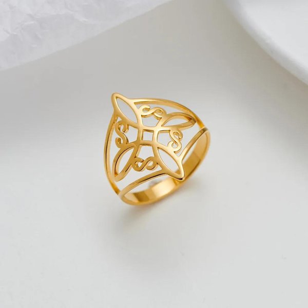 Yiluocd PierśCionki Ze Stali Nierdzewnej WęZeł Czarownicy Dla Kobiet Amulet Ochronny Triskelion PierśCionek WęZeł Celtycki BiżUteria Geometryczna Czarownictwo 10 Gray-image