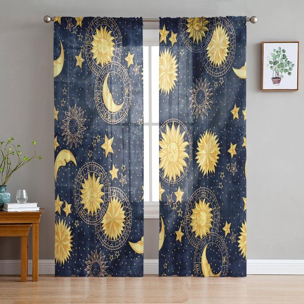 ZasłOny Przezroczyste SłOńCe KsiężYc WszechśWiat Niebo Do Dekoracji Salonu ZasłOny Okienne Do Kuchni Tiul Woal Organza W135 X H137Cm X1-image