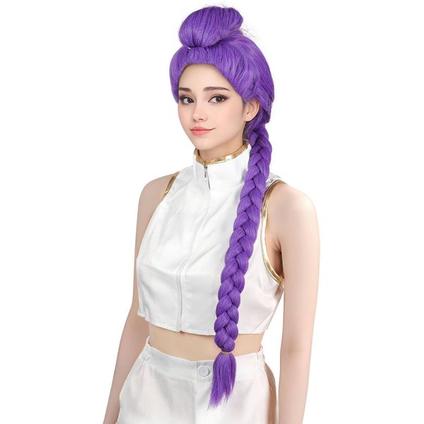Peluca Larga Trenzada Morada Peluca Morada Para Mujer Con Trenzas Cola De Caballo Clip Cosplay Anime Cabello SintéTico Disfraz De Halloween Accesorio Para Adulto Rojo-image