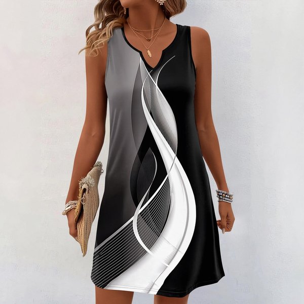 Vestidos De Verano Para Mujer, Vestido Informal Sin Mangas Con Cuello En V Y Estampado XXL Negro-image