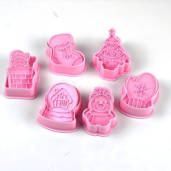 6 Piezas Cortador De Galletas Prensa Molde De Galletas NavideñO Sello De Galletas PláStico ReposteríA Cocina Horneado Herramientas De PasteleríA Six-Piece Set-image