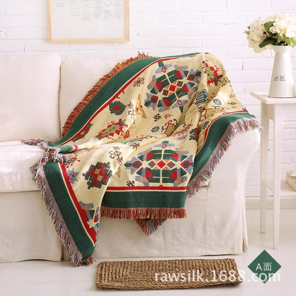 Toalla De Sofá CáLida Retro Tela Europea Manta Para Silla De Sofá Antideslizante De Doble Cara Usable Funda De Sofá GeometríA Jacquard 90X210Cm 1Pcs-image