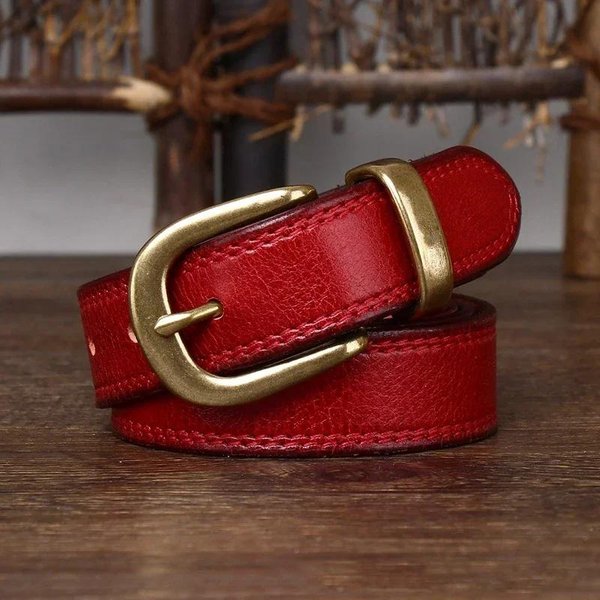 2.8 CM Czysta SkóRa BydlęCa Prawdziwa SkóRa Damskie Wysokiej JakośCi Paski Do JeansóW MosiężNa Klamra Kowbojskie Paski Designerskie Dla Kobiet Luksusowe 115CM Red-image