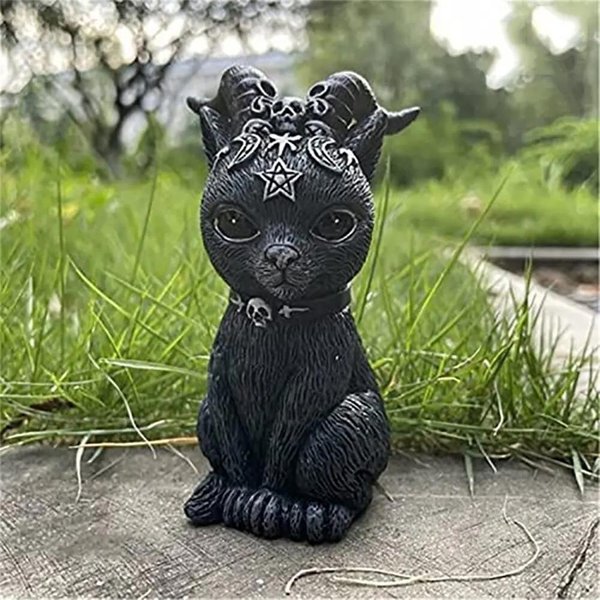 Czarna Statua Kota Tajemniczy SłOdki Kot Czarownica Figurka Kota Czarownica Dekoracja Biurkowa Ozdoba RęCznie Malowana RzeźBa Na Halloween 1 Szt. Black-image