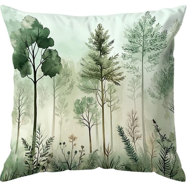 1/4 Uds Cojines De Pintura Acuarela Del Bosque Funda De Almohada Funda De CojíN De PoliéSter CojíN Decorativo Para Hogar Coche Sofá 45X45Cm-image