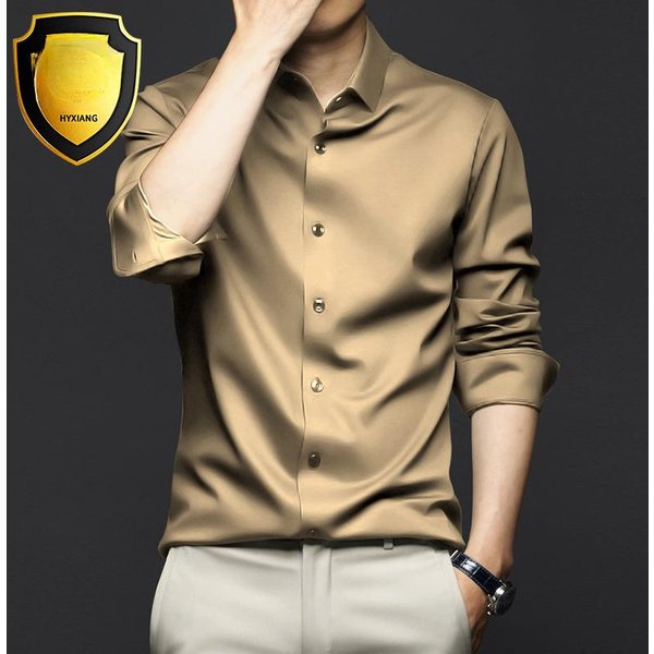 Nuevas Camisas EláSticas Antiarrugas Para Hombre, Camisas De Vestir De Manga Larga Para Hombre, Blusa Ajustada De Negocios Social, Camisa Blanca 6XL 2XL-image