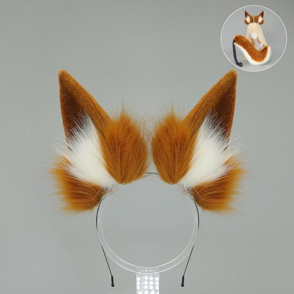 Diademas De Orejas De Zorro De Peluche Cola Peluda Animal Bestia Oreja Cola De Lobo Oreja De Gato Accesorios Para El Cabello Accesorios De Disfraz De Cosplay De Halloween Brown-image