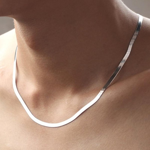 Collar De Plata 925, Cadena De Serpiente De 4MM, Cadena De Hoja De JoyeríA De Plata De Ley Para Parejas De Hombres Y Mujeres 55Cm Brown-image