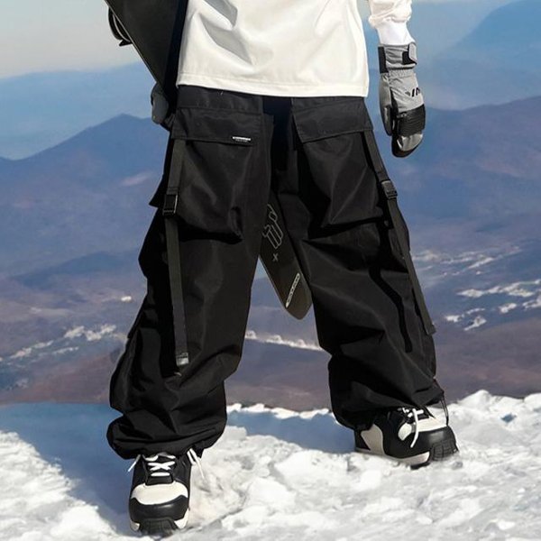 LuźNe Spodnie Narciarskie Dla Kobiet I MężCzyzn Wodoodporne Wiatroszczelne Spodnie Snowboardowe Ocieplane Zimowe Outdoorowe Turystyczne CiepłE Spodnie Narciarskie LuźNe Sportowe Spodnie ŚNieżNe 2XL Czarny-image