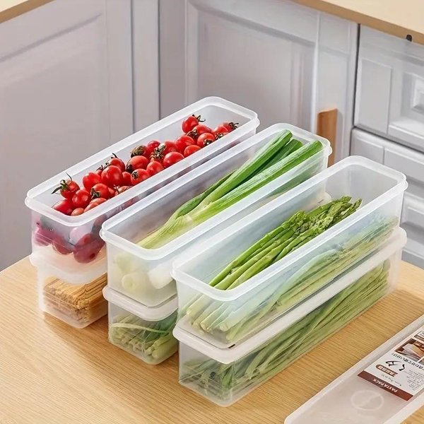 Contenedores De Almacenamiento De Alimentos Rectangulares Largos Para Cocina, Cajas Organizadoras De Refrigerador Reutilizables De PláStico 4PCS-image