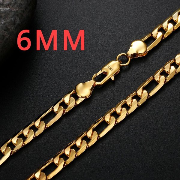 Collar De Oro De 18 Quilates De Ley, Cadena Lateral De 20 Pulgadas Y 6 Mm, Para Hombres Y Mujeres, JoyeríA De Moda Para Bodas Y Fiestas.-image