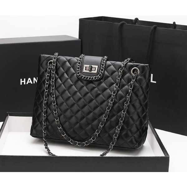 Bolso De Hombro Con Cadena De Rombo De Gran Capacidad Para Primavera, Bolso Tote, Bolso De Hombro/Axila, Bolso De Mano Para Viajes, Mujer Black-image