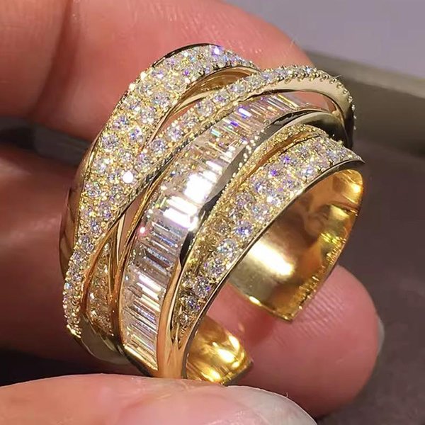 Huitan Luksusowe PierśCionki Otwierane W Kolorze ZłOtym Dla Kobiet, Design WielokrzyżOwy, Nowoczesna Moda, Damskie Akcesoria, BiżUteria Cyrkoniowa Bling Bling Resizable-image