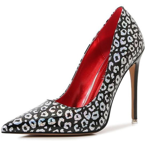 Buty śLubne Ze SkóRy Lakierowanej Z Nadrukiem Damskie CzółEnka Szpilki Wysokie Obcasy Buty Ze Szpiczastymi Palcami Designerska Sukienka Panna MłOda BiałE Buty 40 Czarny-image