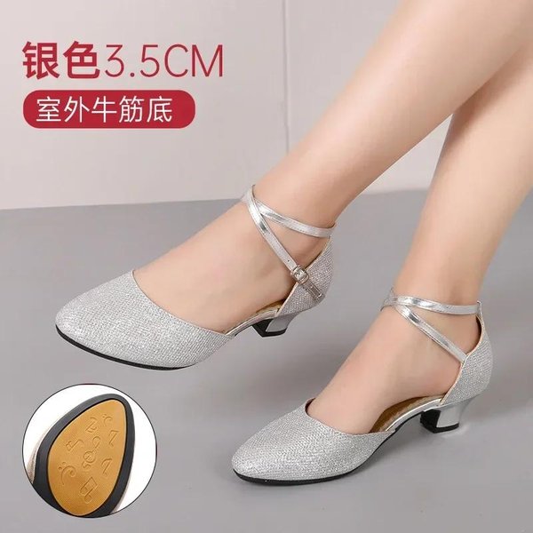 Damskie Buty Do TańCa LatynoamerykańSkiego Do TańCa Towarzyskiego Tango Salsa Wysokie Obcasy MięKkie Buty Do TańCa Dla Kobiet 3,5/5,5 Cm SandałY Do TańCa Towarzyskiego 38 Gray-image