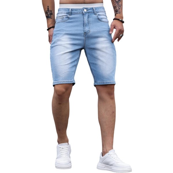 Pantalones Cortos Casuales De Verano Para Hombre, Pantalones Cortos Vaqueros De Moda Vintage M Azul Claro-image