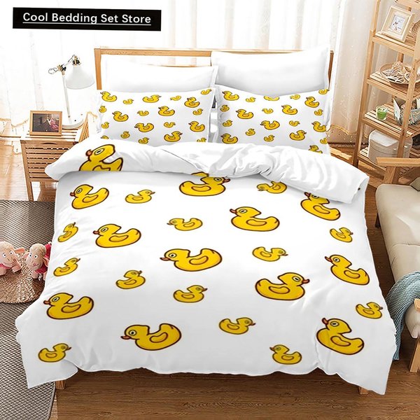 Juego De Ropa De Cama Pato Amarillo Individual Twin Full Queen King Size Juego De Cama Patito Dormitorio Adulto NiñO Juegos De Funda NóRdica ImpresióN 3D 015 EU Single(135X200Cm) Yellow-image