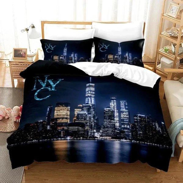 ImpresióN 3D Vista Nocturna De Nueva York Juego De Cama Funda NóRdica Juego De Cama Cubre EdredóN Funda De Almohada EdredóN TamañO King Queen NiñOs Adulto 260X240Cm 3Pcs-image
