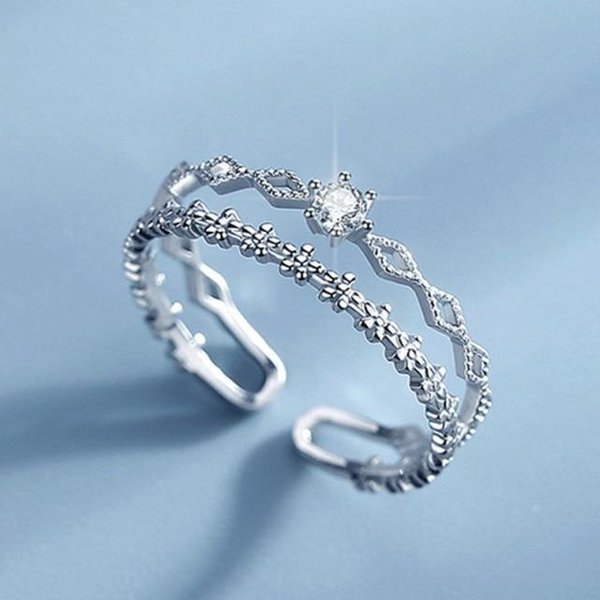 Foxanry Anillos De Flores De Plata De Ley 925 Nueva Moda Circonita Brillante JoyeríA Fina Elegantes Accesorios Para Bodas Y Fiestas Para Mujeres Resizable-image