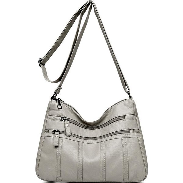 Bolso De Mujer Bolso De Hombro Bolso De Madre De PU Suave Con MúLtiples Bolsillos Bolso Cruzado Ligero Gray-image