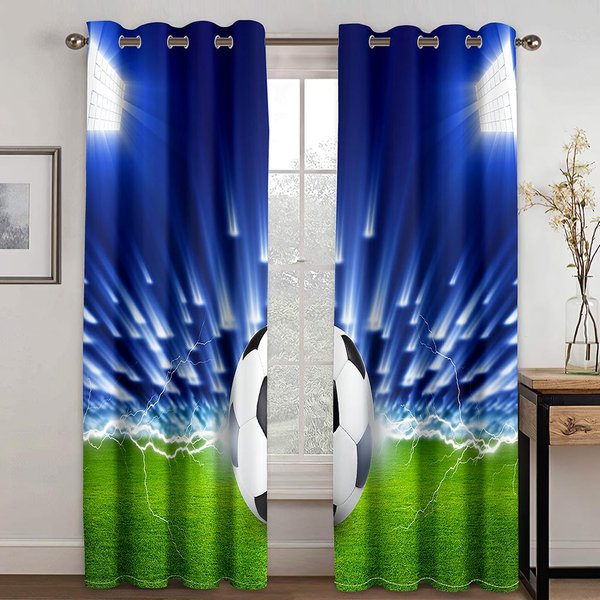 FúTbol Campo De FúTbol Deportes NiñO EnvíO Gratis Cortinas De Ventana Para Sala De Estar Dormitorio Infantil BañO Cocina Puerta DecoracióN Del Hogar 2 Piezas W50X130H(Cm)X2Pcs&Hook-image