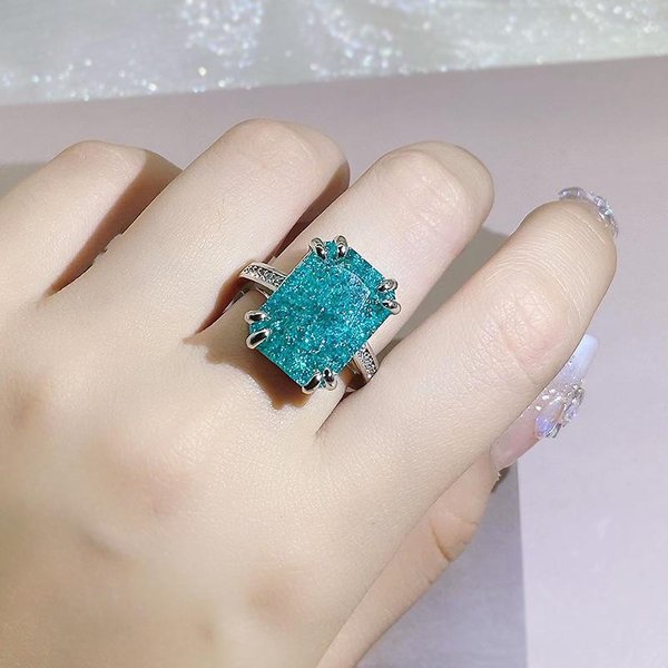 Anillo De Gema Flor De Hielo MáS Nuevo Plata Moda Paraiba Circonita CúBica Anillo Fiesta Compromiso JoyeríA Regalo 6 Gray-image