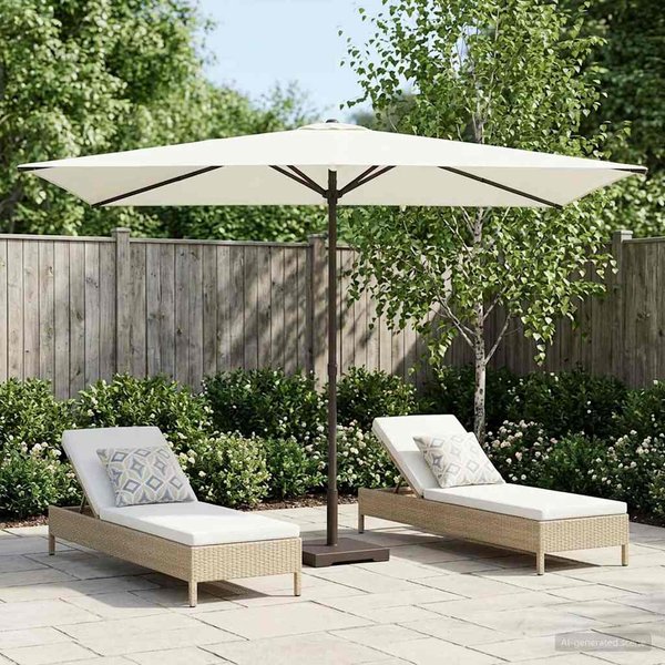 Sombrilla De JardíN Con Base 200 X 300 Cm PoliéSter Rectangular Crema-image