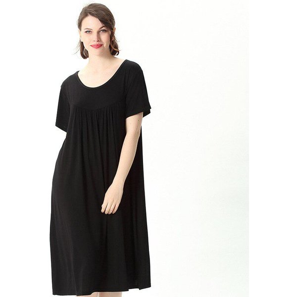 CamisóN Largo De AlgodóN De Verano Para Mujer, CamisóN Suave Y Suelto, Ropa De Dormir Informal, Camisones De Talla Grande Xxxl Negro-image