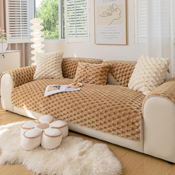 Funda De Sofá De Invierno Espesar Felpa Antideslizante CojíN De Sofá Para Sala De Estar Suave Universal Tipo L Cubre Sofá Toalla Respaldo Alfombra De Sofá 70X70Cm 1Pcs-image