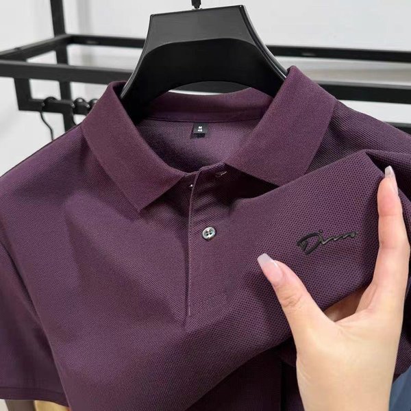 BawełNiana Koszulka Polo MęSka Letnia Z KołNierzykiem KróTki RęKaw Wykwintny Nadruk Z Literami T-Shirt Luksusowa Moda Biznesowa Odzież MęSka 4XL Fioletowy-image