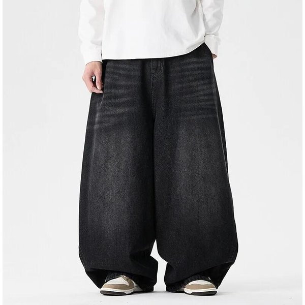 Streetwear MęSkie Szerokie Jeansowe Spodnie Harajuku LuźNe Jeansy MęSkie Codzienne Oversize'owe Jeansowe Spodnie MęSkie Moda DużY Rozmiar 4XL Czarny-image