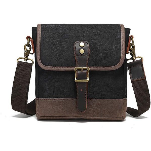 Bolso De Hombro De Lona Vintage Bolso Cruzado De Moda Bolso PequeñO Resistente Al Desgaste MaletíN De Cuero Para Hombre Negro-image