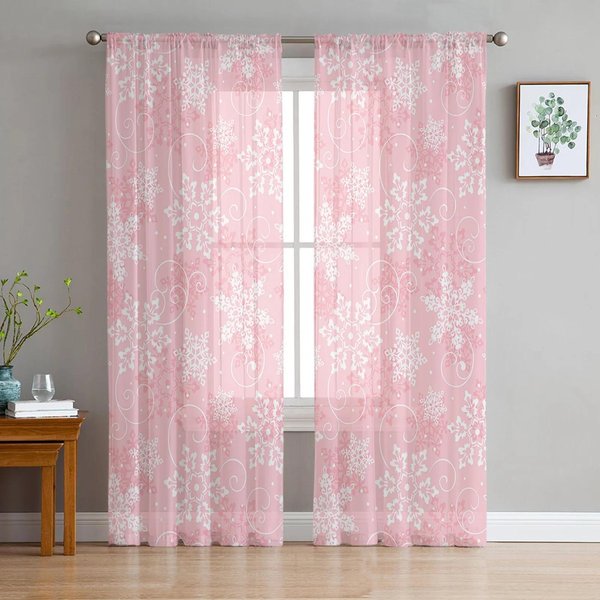 Bola De Navidad MuñEco De Nieve Copo De Nieve Cortina De Hilo Vintage Tul Para Ventana Cortinas Para Sala De Estar Ventana De Cocina Cortinas Voile Transparentes W135 X H115Cm X1&Grommet Top-image