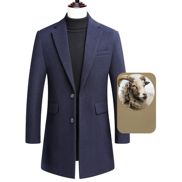 Nuevo Abrigo De Lana De Sarga De OtoñO E Invierno Para Hombre, Chaqueta Cortavientos De Lana De Longitud Media Y Corte Entallado Para Hombre, Chaqueta De Lana Gruesa Para Hombre 4XL Azul Marino-image