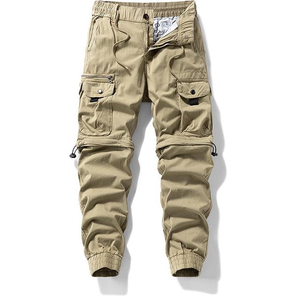 Pantalones Cargo Convertibles De AlgodóN Unisex Jaysce, Con MúLtiples Bolsillos, Para Senderismo Al Aire Libre, Pantalones Cortos Desmontables Con Cintura EláStica. 34 Caqui-image