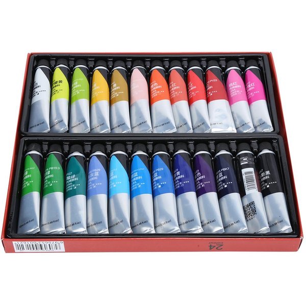 Set De Pintura AcríLica De 24 Colores Impermeable Pintado A Mano Pigmento En Tubo Suministros De Dibujo ArtíStico 20Ml Gray-image