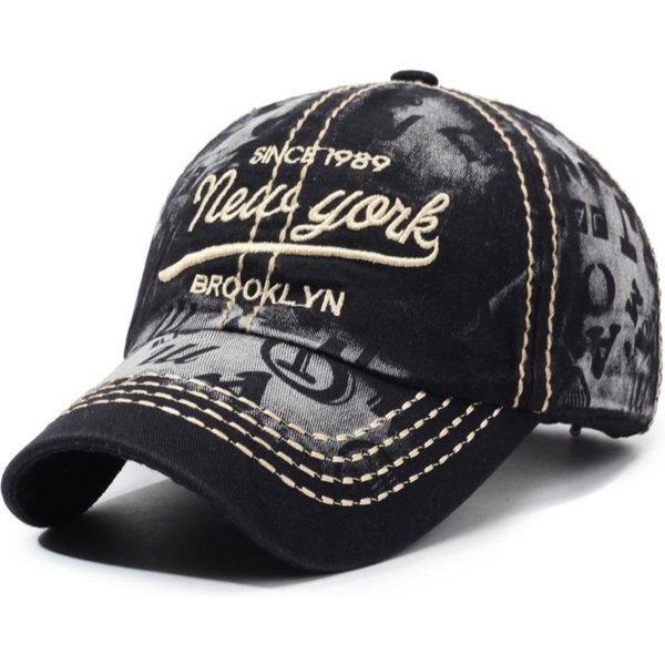 Modna Haftowana Czapka Bejsbolowa Z Nowego Jorku, Postarzana BawełNiana Czapka Typu Dad Hat, Regulowana, Hip-Hopowa, Outdoorowa, ChroniąCa Przed SłOńCem, Dla MężCzyzn, Kobiet, Unisex Black-image