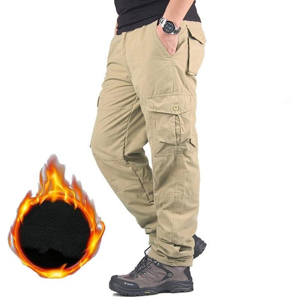 Pantalones De Invierno CáLidos De VellóN Grueso Para Hombre, Pantalones Cargo Holgados TéRmicos De Doble Capa Con MúLtiples Bolsillos, Pantalones Largos Para Hombre L Caqui-image