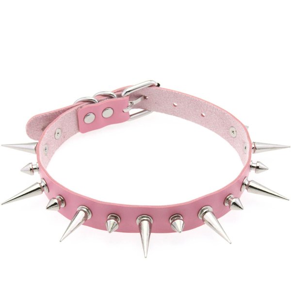 Punkowy Choker Z DłUgimi Kolcami SkóRzany KołNierz PU Dla Kobiet MężCzyzn Fajny DużE Nity Wypustki Choker Styl Goth Naszyjnik Akcesoria Emo White-image