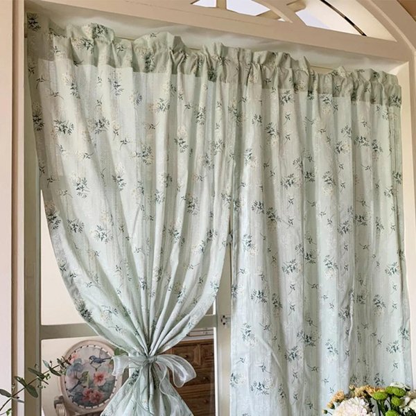 KoreańSkie ZasłOny Z Stokrotkami Tunel ZasłOna CieniująCa FręDzle Kwiatowe Do Kuchni Sypialni Salonu Okna Wykuszowego ZasłOna Na Szafkę W60Xh90Cm&Rod Pocket-image