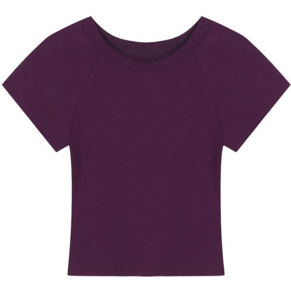 Camiseta Morada De Manga Corta Con AlgodóN Para Verano De Mujer Ajustada Estrecha Camiseta BáSica Corta Dulce Chica Caliente Top Puro XL PúRpura-image