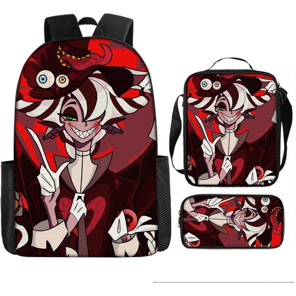 Hell Inn Hazbin Hotel Plecak Szkolny Dla StudentóW KreskóWkowy Plecak Szkolny Zestaw TrzyczęśCiowy Plecak Torba Na Ramię PióRnik Backpack-image