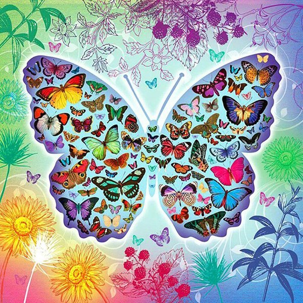 Bordado De Diamantes Animal Punto De Cruz Completo Redondo Varias Mariposas Pintura De Diamantes Diamantes 30X30Cm-image