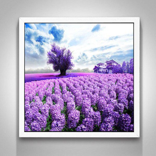 Diament Haft Kwiat Lawendy DIY Cross Stitch Diament Malarstwo Krajobraz Diament Mozaika 30X30CM Purple-image