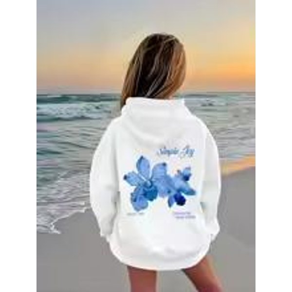 Modny Vintage Bluza Z Kapturem Niebieskie LiśCie DziewczęCa DziecięCa Bluza Urocza Graficzna Bluza Z Kapturem ChłOpcy Jesień Zima Casualowa Bluza Z Kapturem Dzieci 160 White-image